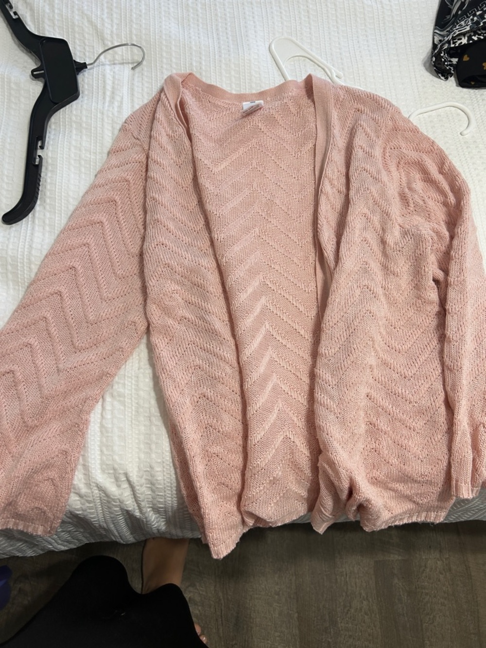 Light Pink Open-Front Women's Sweater Cardigan
